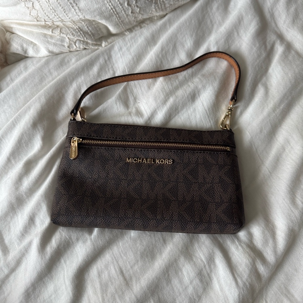 Michael Kors Dark Brown Wristlet with Gold Accents
